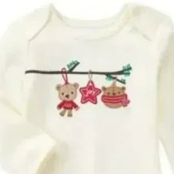 NEW Gymboree Bear Ornament Christmas Tree Branch Embroidery Long Sleeve Onesie - Picture 2 of 2